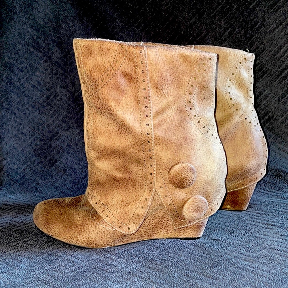 Nude Man-Made Mid-Calf Suede Wedge Booties